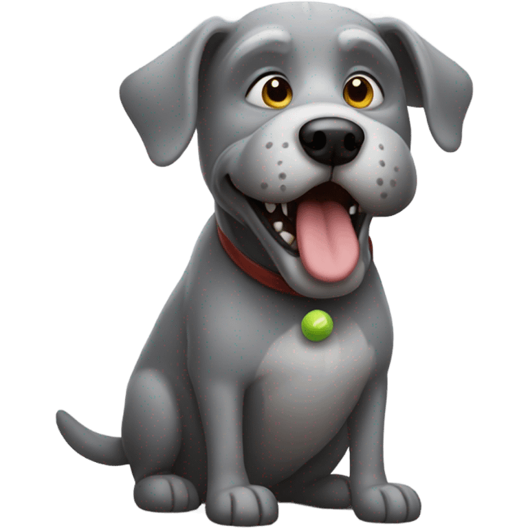 Realistic grey old dog with ball in mouth emoji