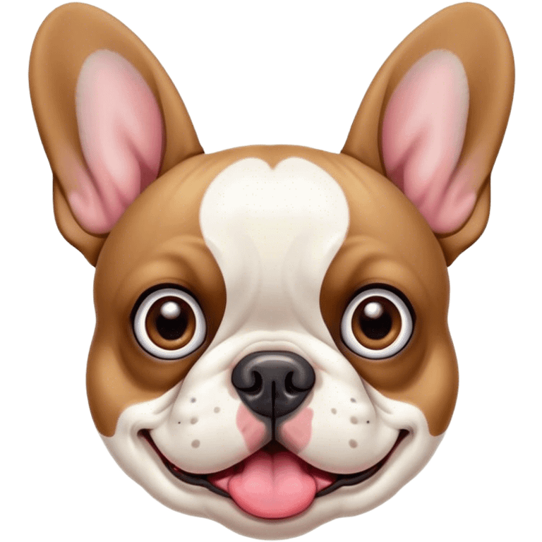 Cinematic Comical Pied French Bulldog Portrait Emoji, Head tilted with an exaggeratedly shocked, comical expression and wide, humorously expressive eyes, showcasing a distinctive pied fur of contrasting hues and a charmingly goofy face, simplified yet hilariously detailed, glowing with a sassy, playful radiance, high shine, exuding a mischievous and meme-worthy charm, styled with a soft glowing outline, capturing the essence of a Pied French Bulldog that looks ready to spark a viral laugh! emoji