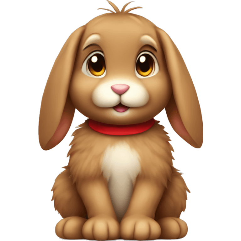 Cute feminine Fluffy brown rabbit teddy wearing red tshirt sitting long floppy ears emoji