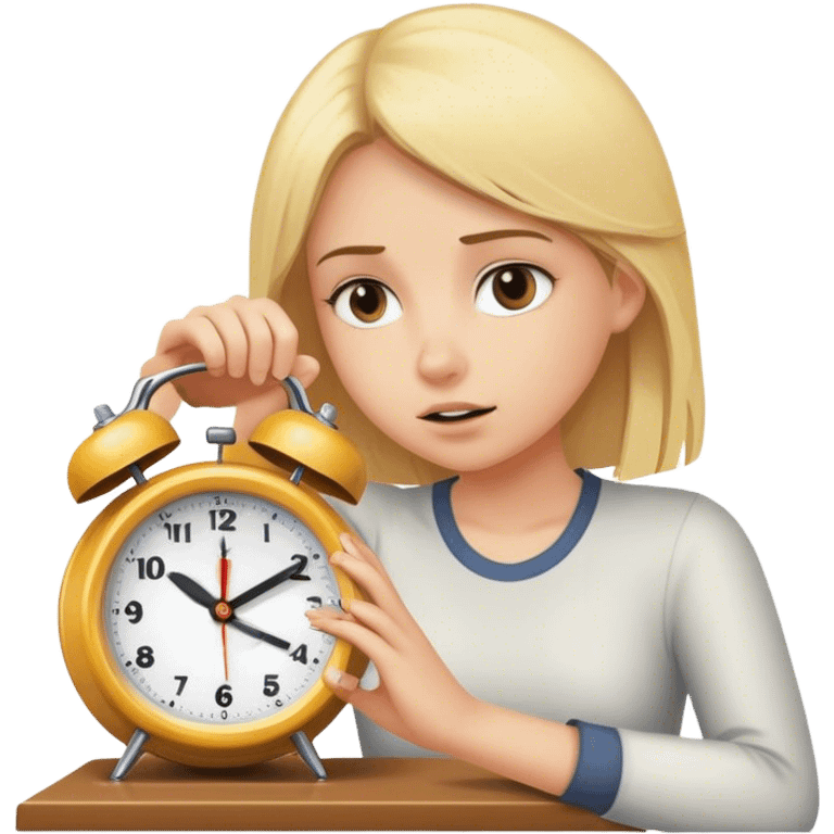 chica rubia apagando despertador a las 5:30am emoji