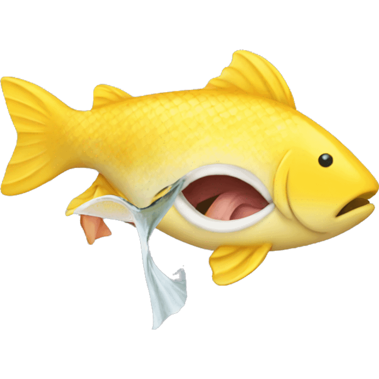 Yellow emoji eating a fish emoji