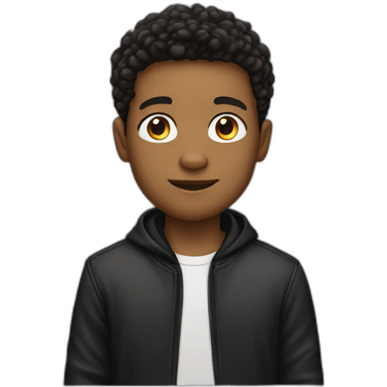 young guy with a black jacket and t-shirt emoji