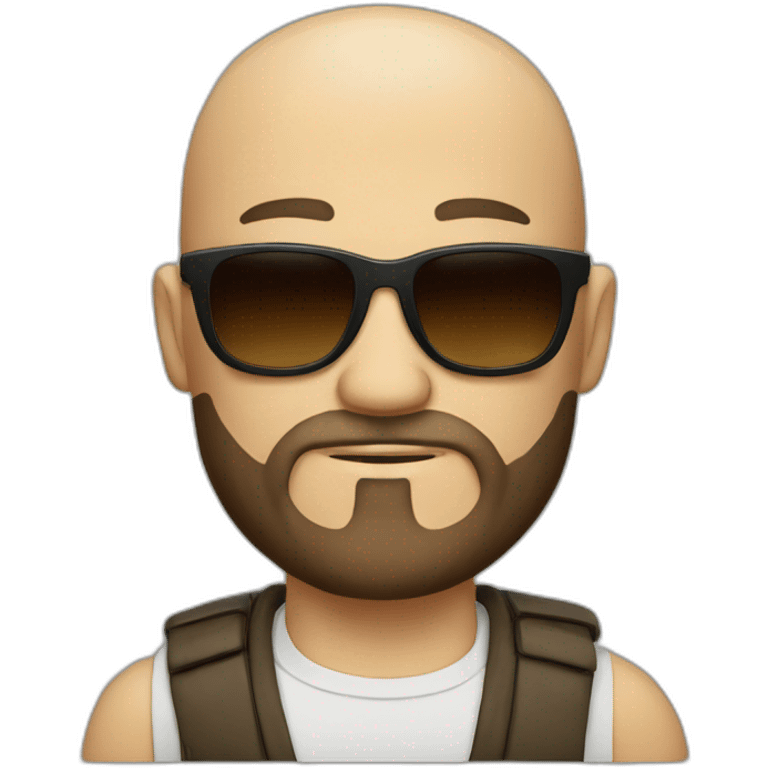 Bald muscular white man with brown beard and sunglasses smoking cigar not smiling emoji