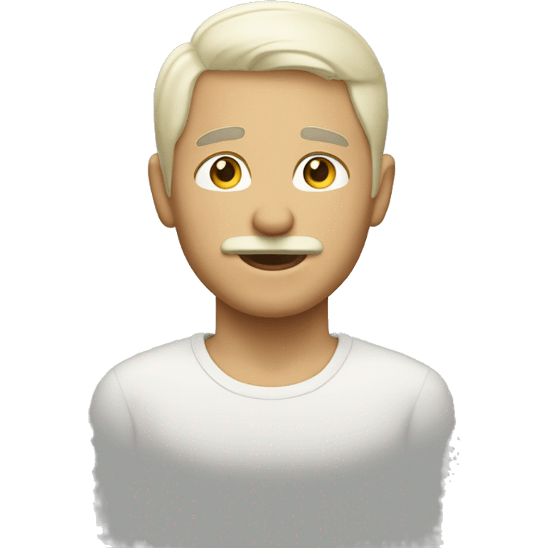 Emoji of a light-skinned young man with short white hair, mustache and chin emoji