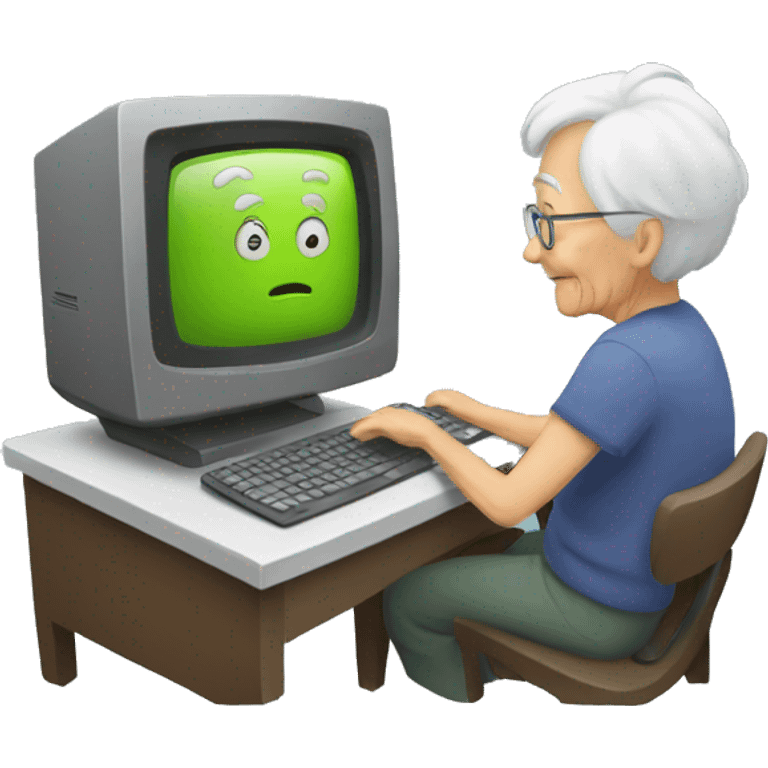 an elderly person interacting with a computer emoji