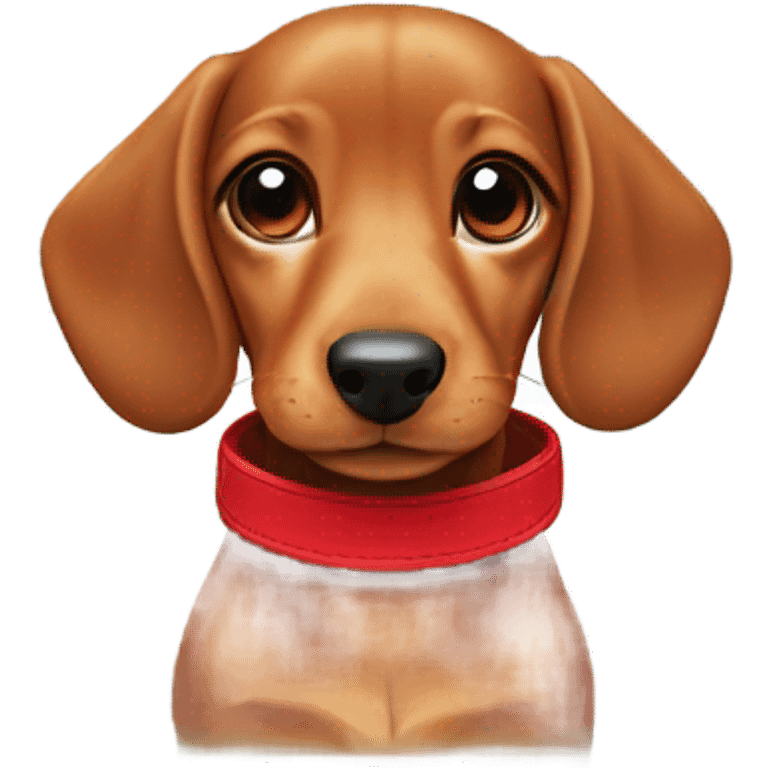 Ginger daschund puppy with red collar emoji