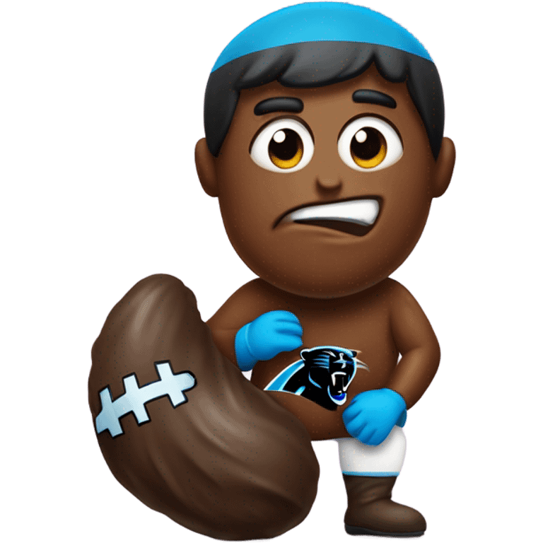 Piece of poop wearing Carolina panthers jersey emoji