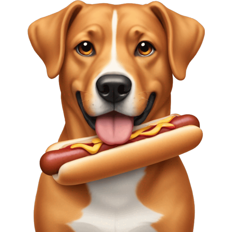 A dog eats hot dogs emoji