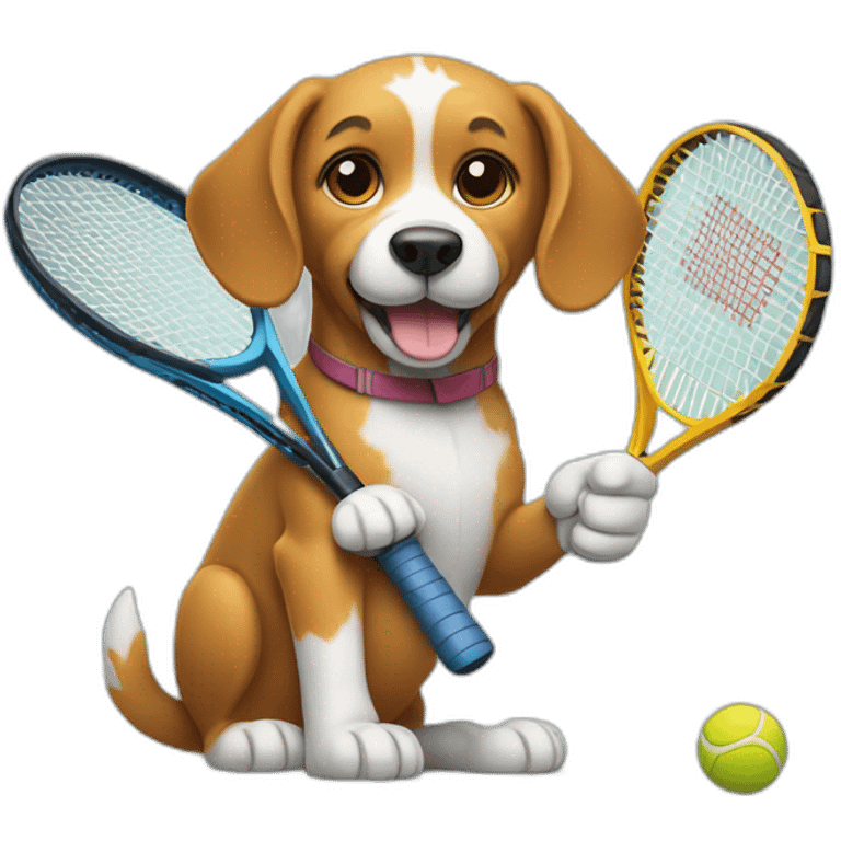 Dog with tennis racket in his right paw emoji