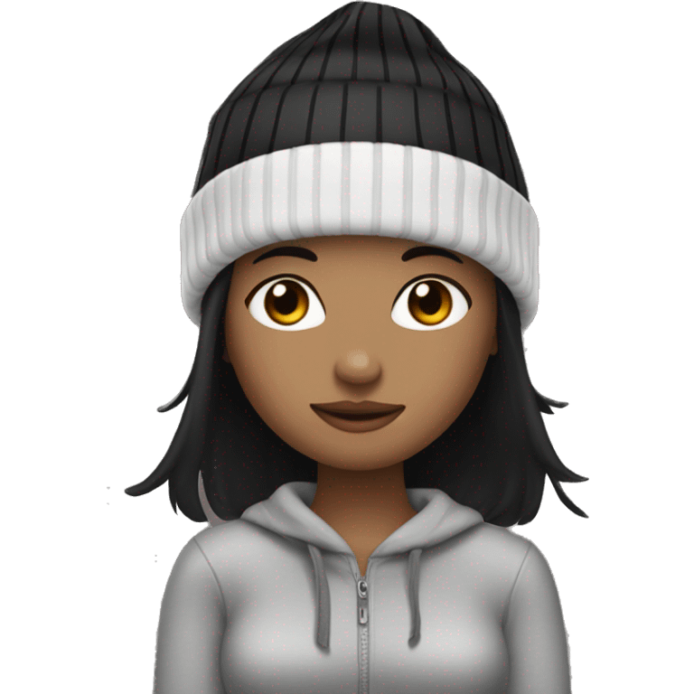 White girl with short black hair wearing a beanie  emoji