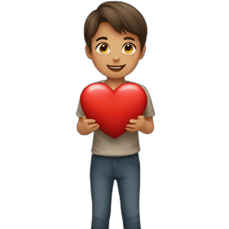 a boy who gives a red heart to a girl , emoji style emoji