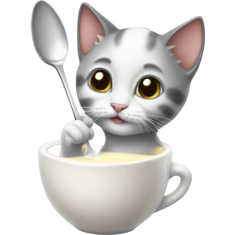 the kitten drinks milk from a spoon emoji