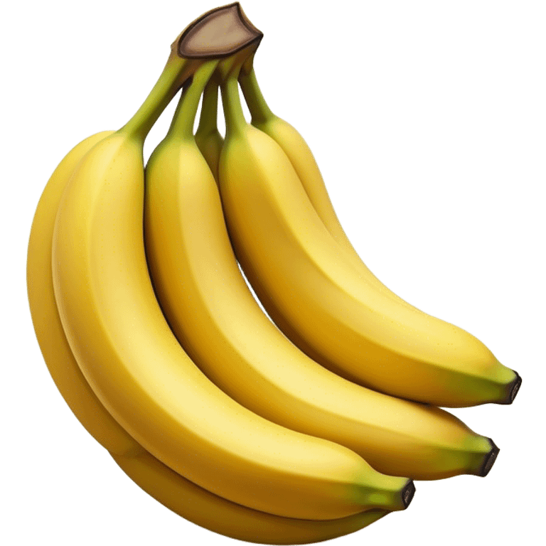 Cinematic bright yellow banana, smooth peel with gentle curves, slightly ripened, stacked in a charming bunch, warm glowing background, soft and inviting. emoji