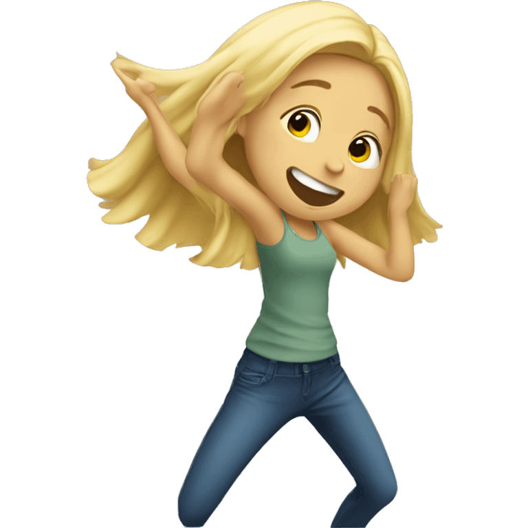 a blonde girl doing the dab emoji