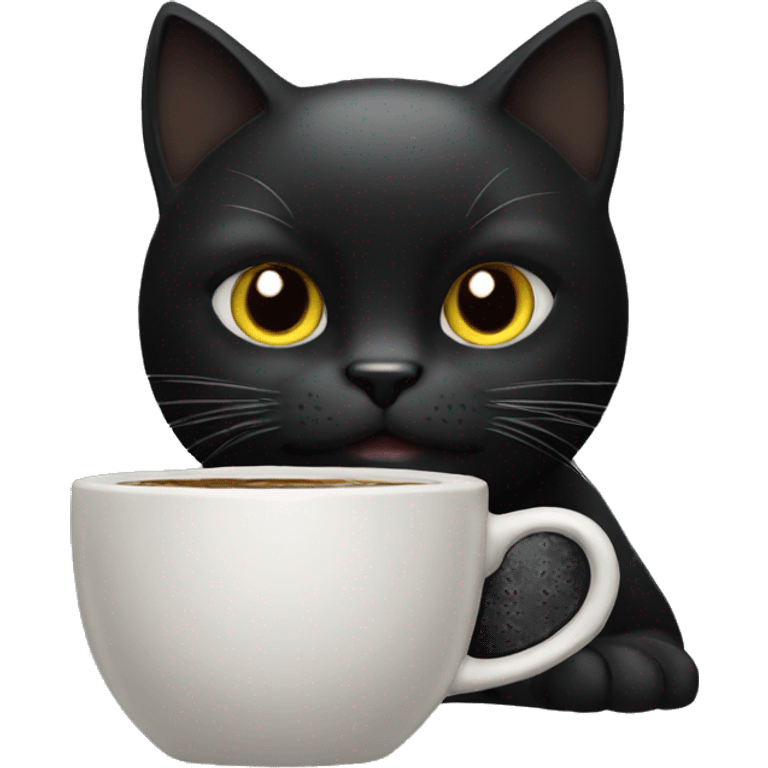 black cat coding in computer drinking coffee emoji