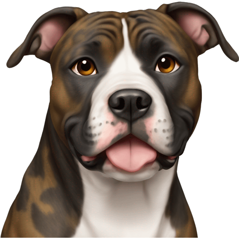 Black and Blonde Brindle Female American Staffordshire Terrier with brown eyes emoji