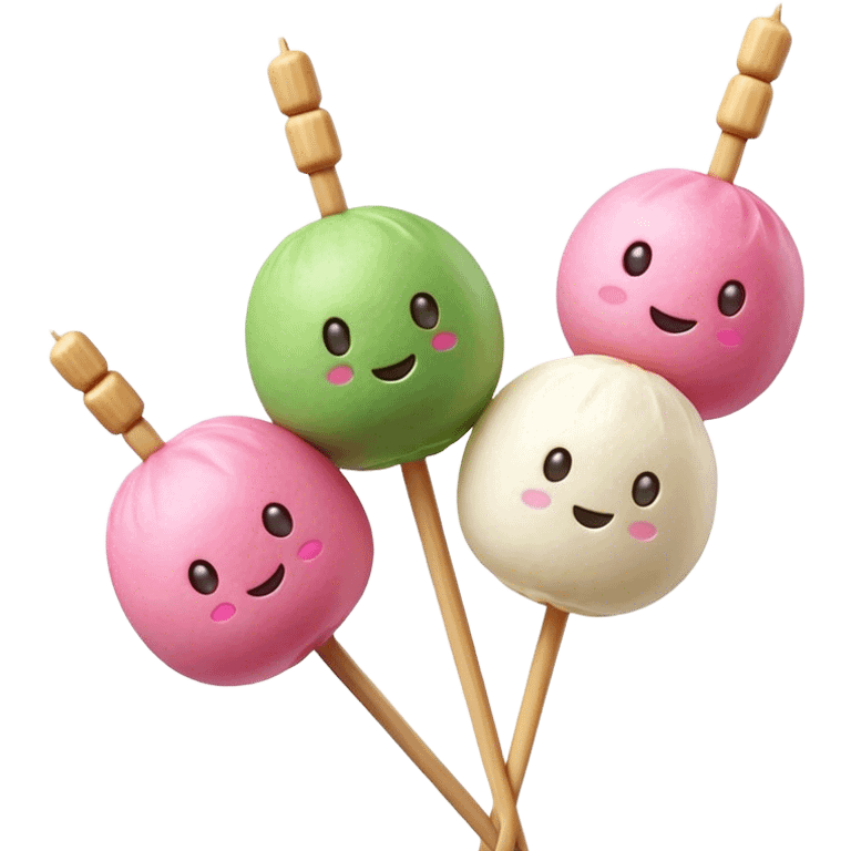 Dango Cinematic Realistic Dango Dessert Emoji, depicted as a skewer holding three colorful rice dumpling balls in different hues, rendered with delicate textures and soft, inviting lighting. emoji