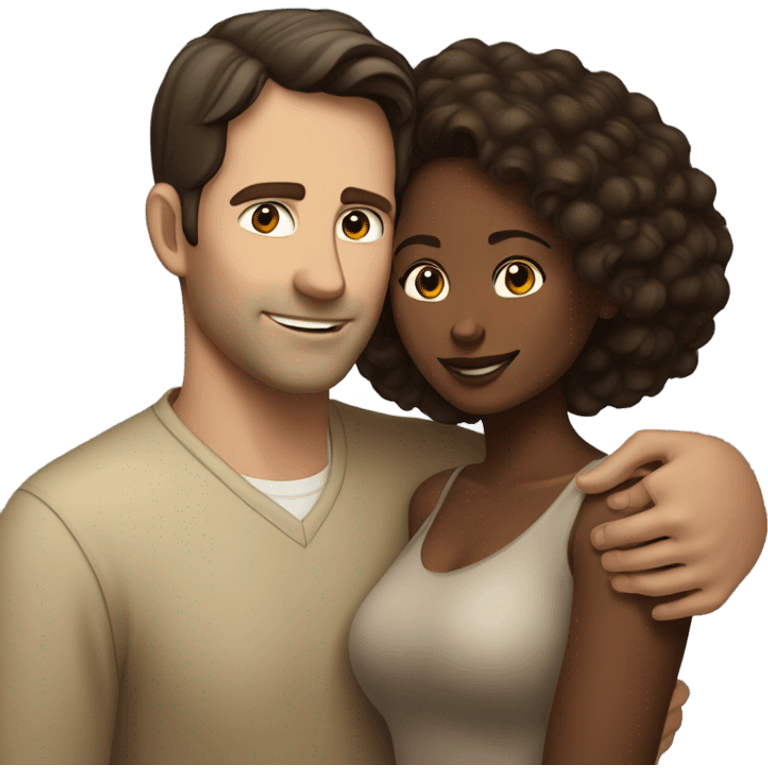 Dark haired white man hugging brown beautiful woman emoji