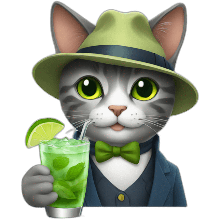 detective cat drinking mojito emoji