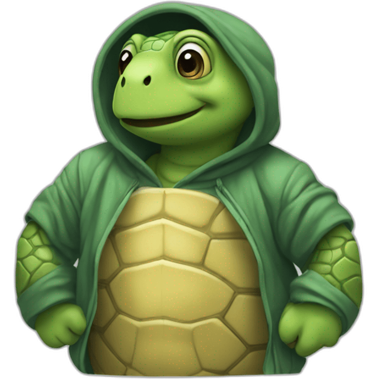 The turtle is dressed in a hoodie emoji