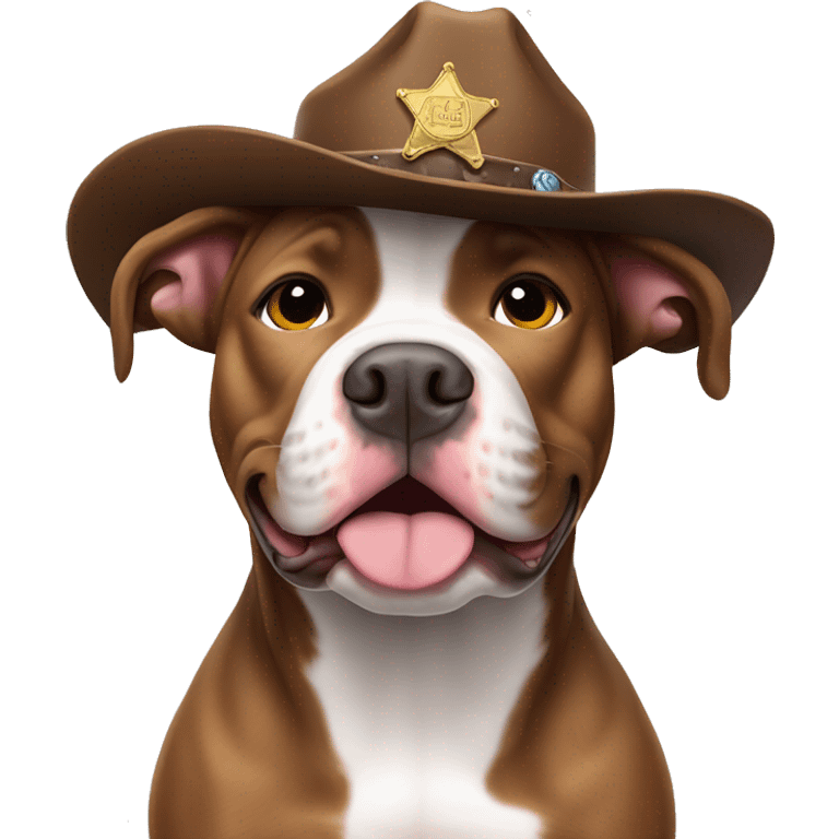 Brown and white pit bull wearing sheriff cowboy hat emoji