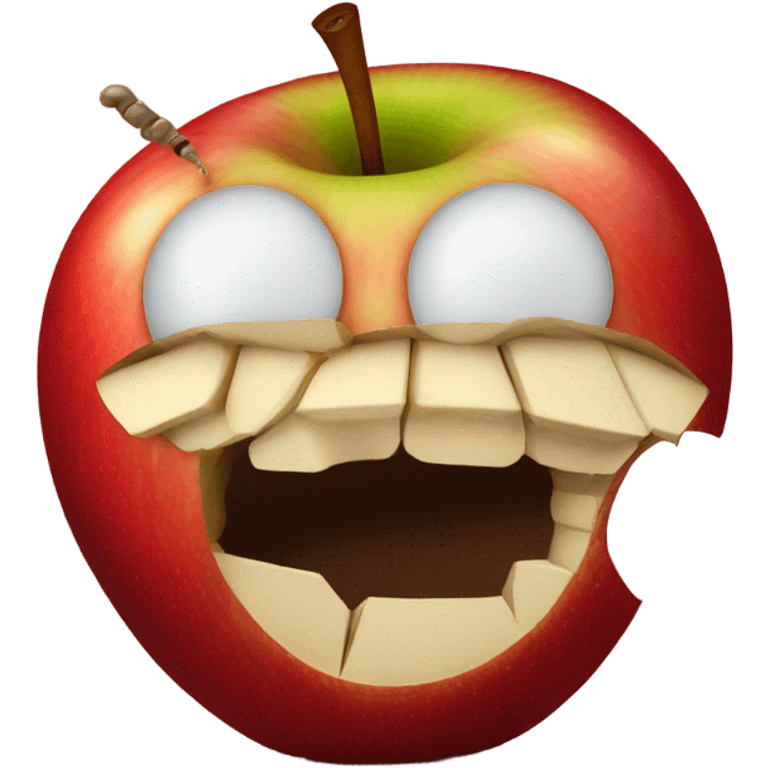 Red apple with little worm poking out of hole emoji