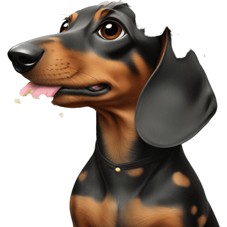 Little dachshund with dots on his fur and a Bouquet in his mouth emoji