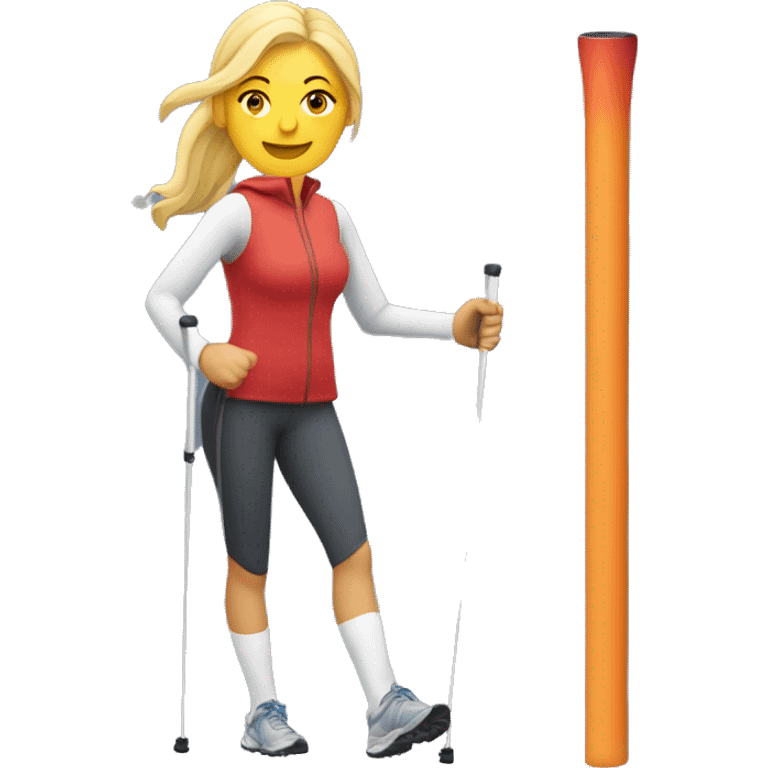 women Nordic Walking with left pole on ground  behind her body and right hand pole beside her body  emoji