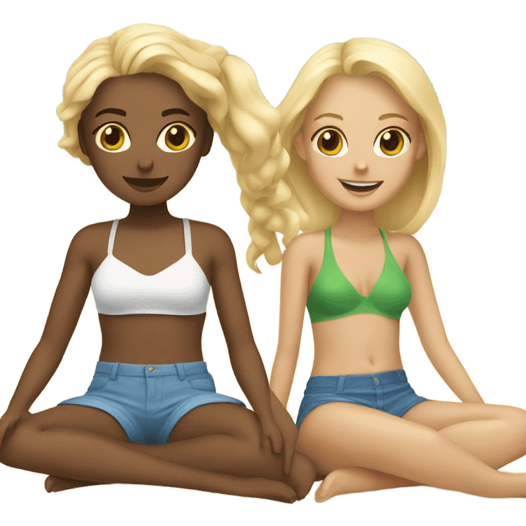 Two girls blonde friends at the beach  emoji