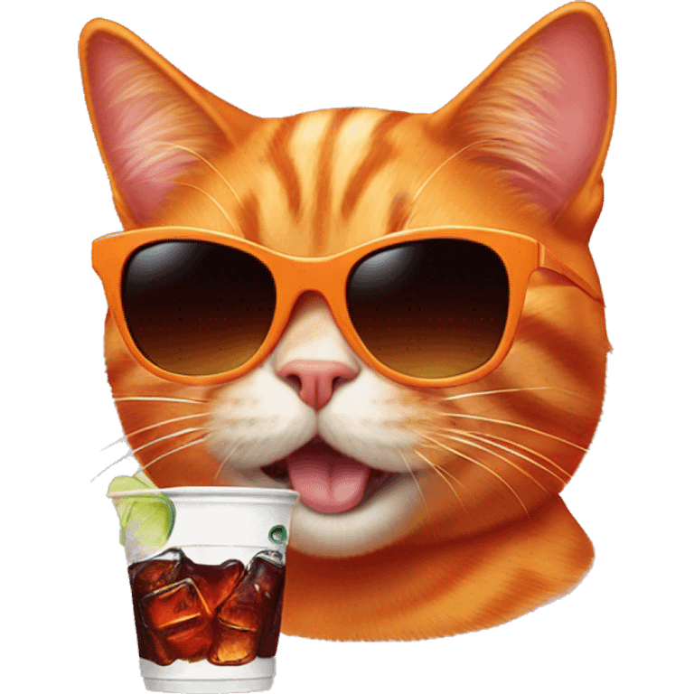 orange cat with sunglasses drinking dr pepper emoji