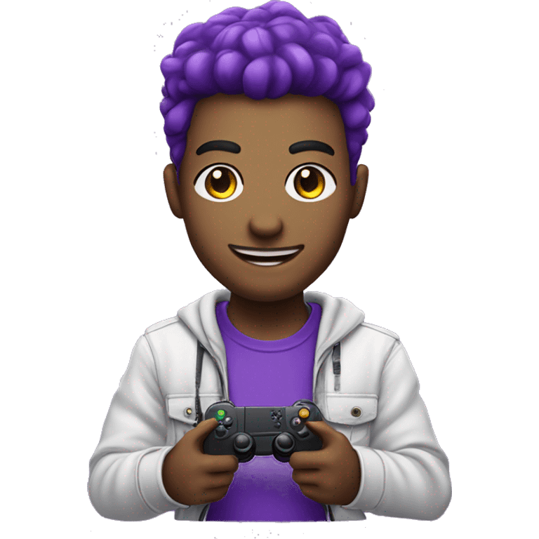 Gaming streamer with a controller in his hand and showing fun with purple color with a street hear emoji