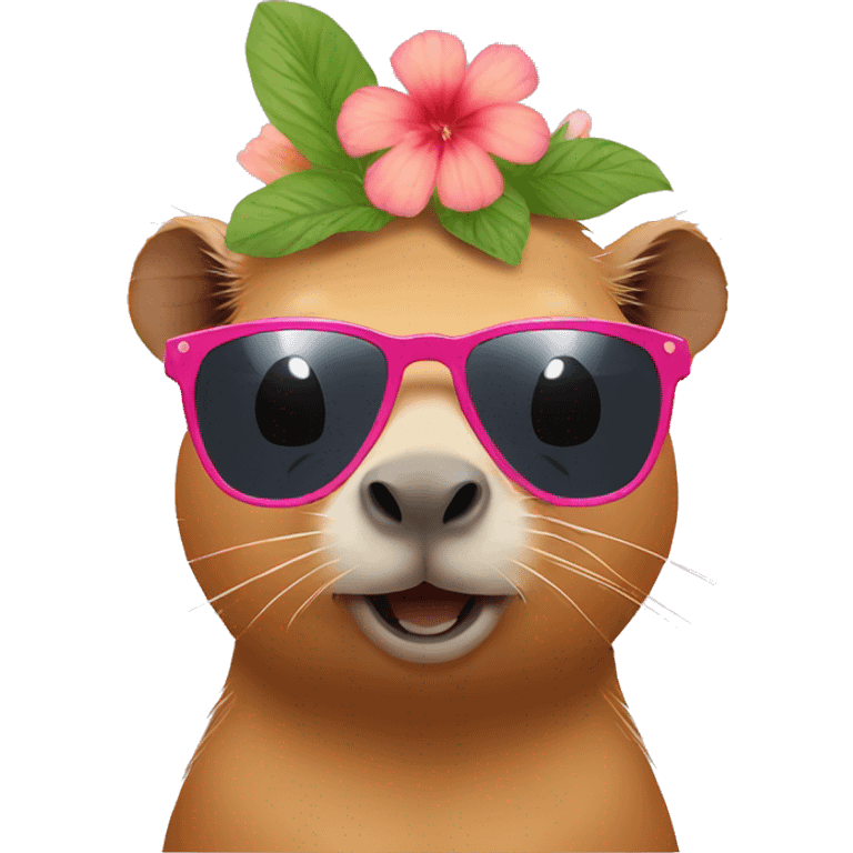 capybara with sunglasses and flower shirt eating poke emoji