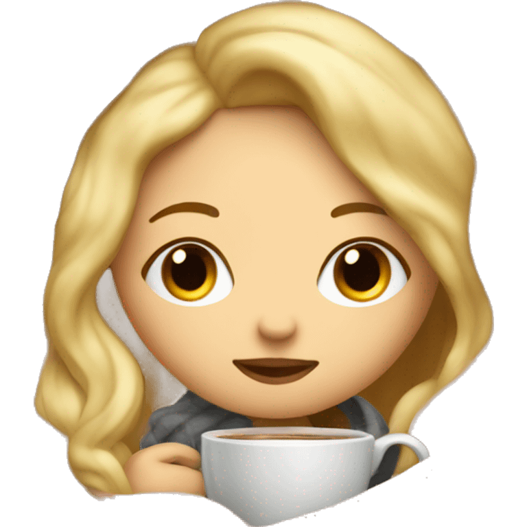 blonde hair girl inside a blanket sipping coffee eyes closed emoji