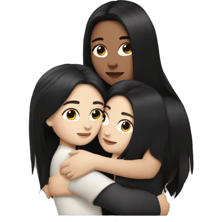 Lesbians with long black hair and white skin cuddling romantically emoji