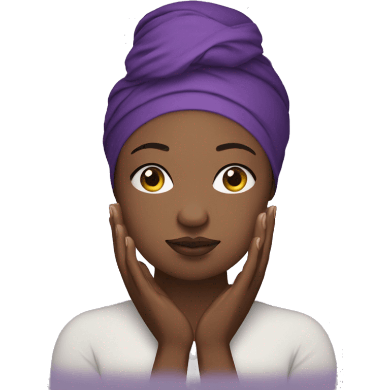 Dark Plus size woman praying with purple head wrap   emoji