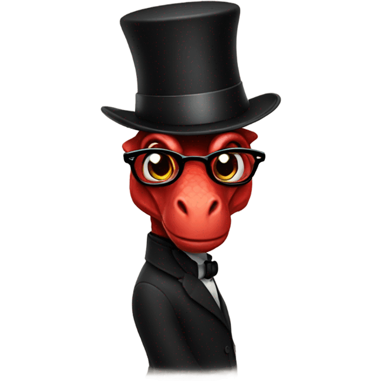 Red dinosaur with a top hat and glasses emoji