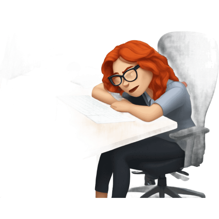 red hair woman nutritionist wearing glasses taking nap desk monitor  emoji