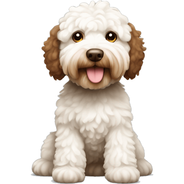 australian labradoodle white and brown , white face, brown body, you can see the full body emoji