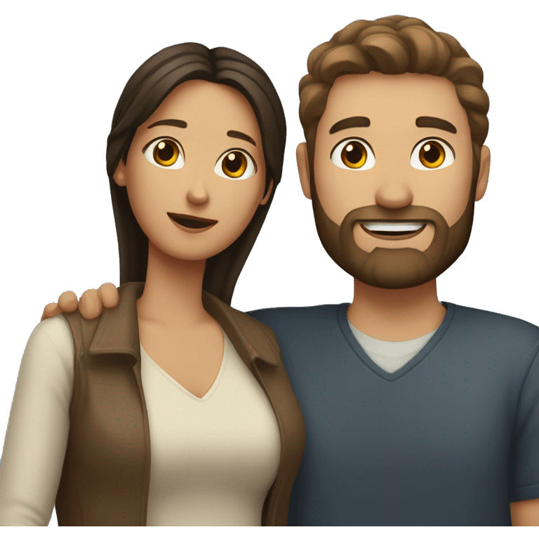 Woman with dark hair and highlights hugs Brown haired man with beard emoji