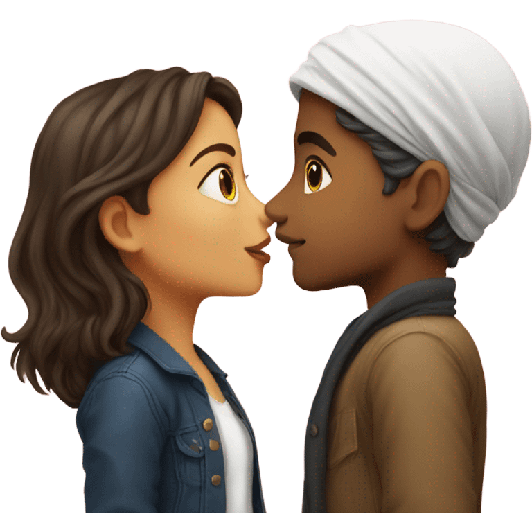 A French boy kissing an Iranian girl emoji