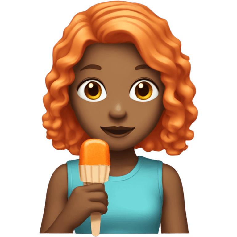 A girl with orange hair holding a purple popsicle  emoji