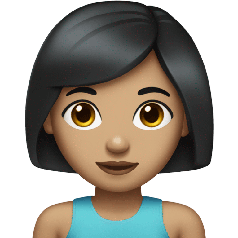 Blue-eyed girl with light skin and black straight hair with side swap bag emoji