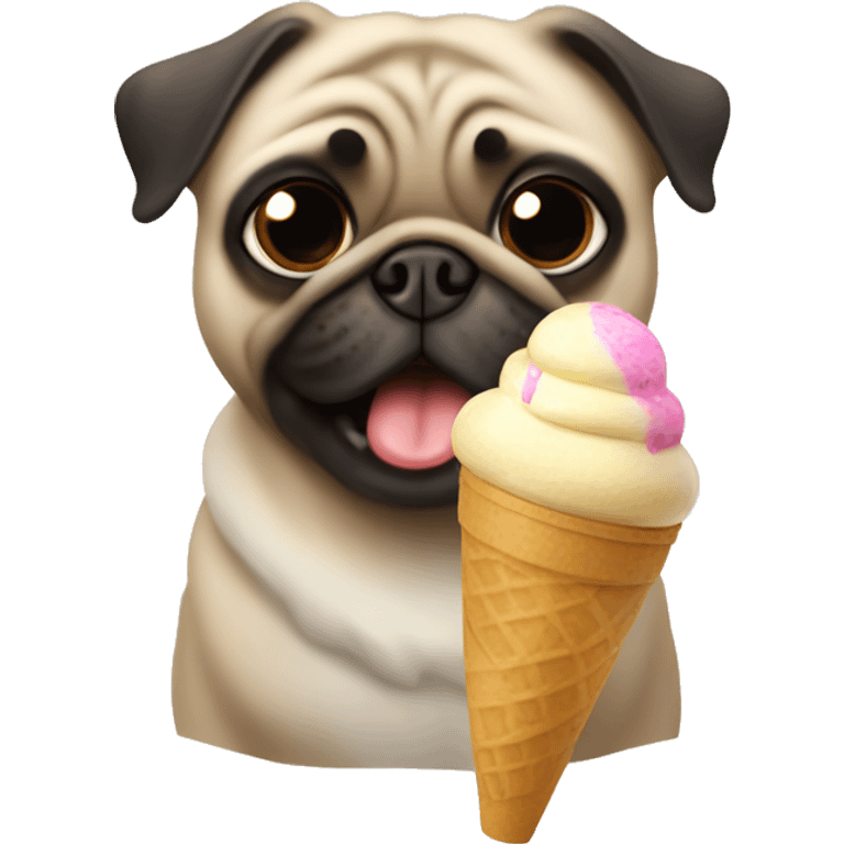 Pug eating ice cream emoji