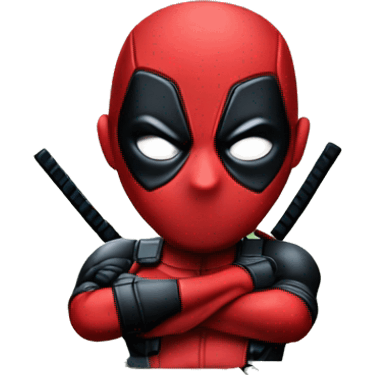 Cute Deadpool sitting at a desk, front view emoji