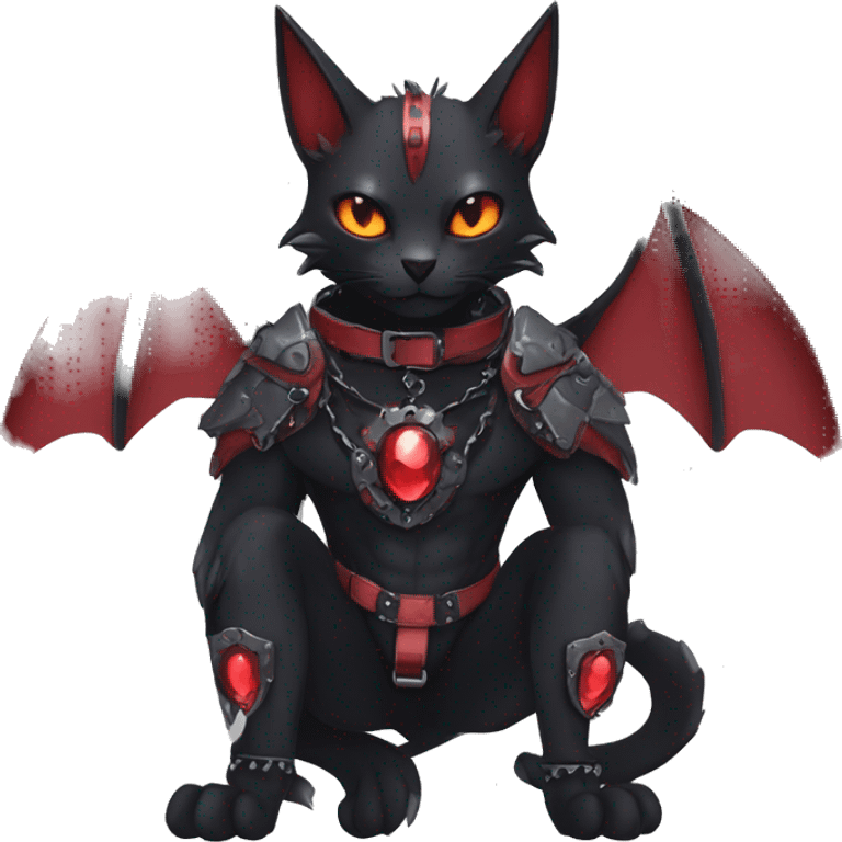 cool edgy black punk red ethereal fantasy nargacuga-bat-cat-Fakemon collar harness full body emoji