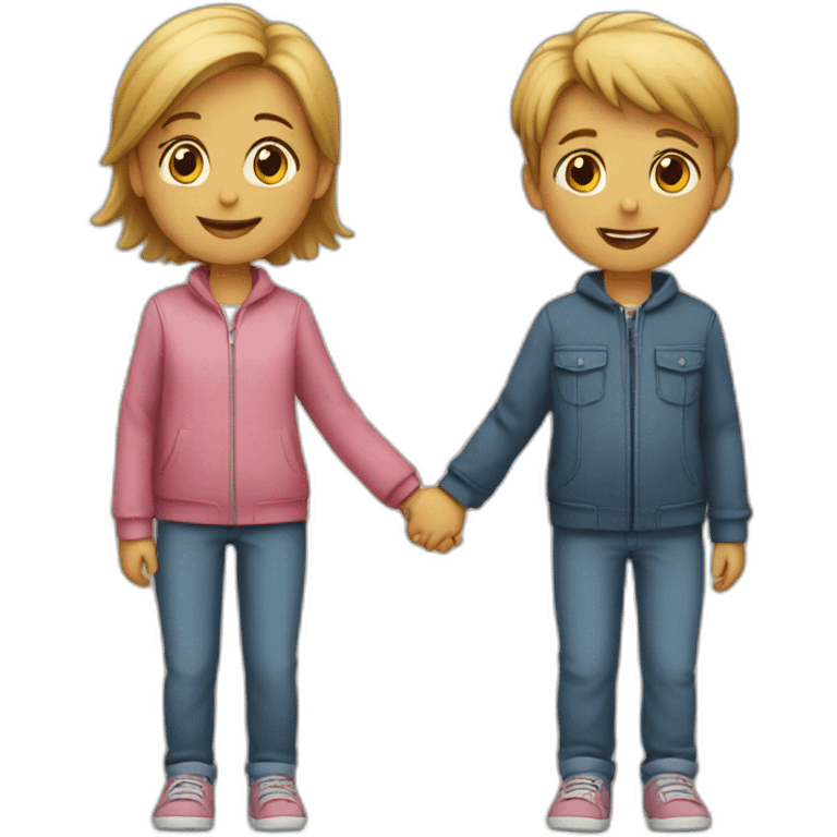 two kids holding thier hands emoji