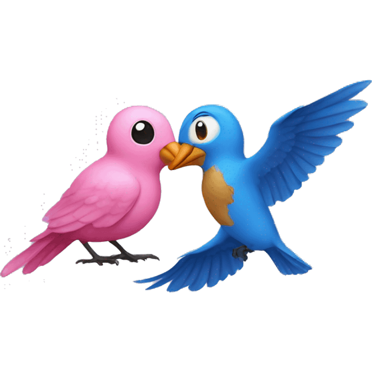 one small pink bird kissing a blue boy bird  emoji