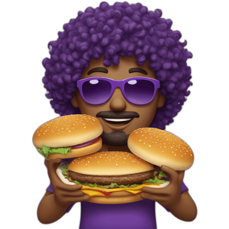 curly-hair-purple-cool-guy-round-star-sunglasses-holding-burger emoji