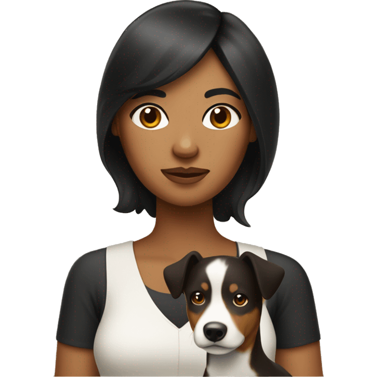 Apple style brown woman with black hair holding heeler emoji