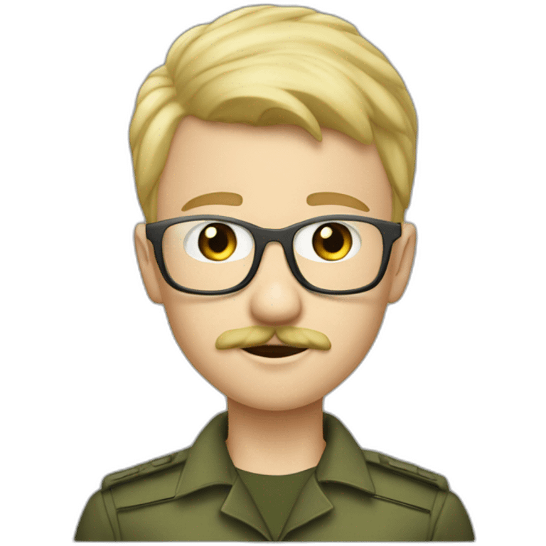 a young boy with short militar blonde hair with transparent white glasses and mostache, he is a hacker emoji